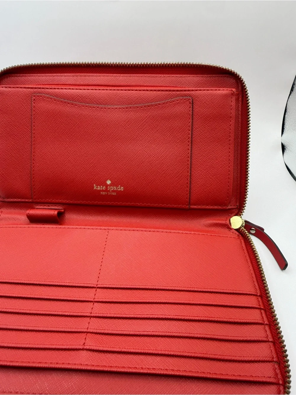 Kate Spade New York red Saffiano leather extra large zipper round wallet